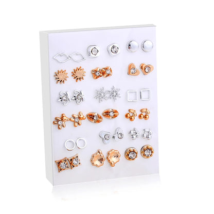 36Pairs/18pairs Earrings Mixed Styles Rhinestone Sun Flower Geometric Animal Plastic Stud Earrings Set for Women Girls Jewelry