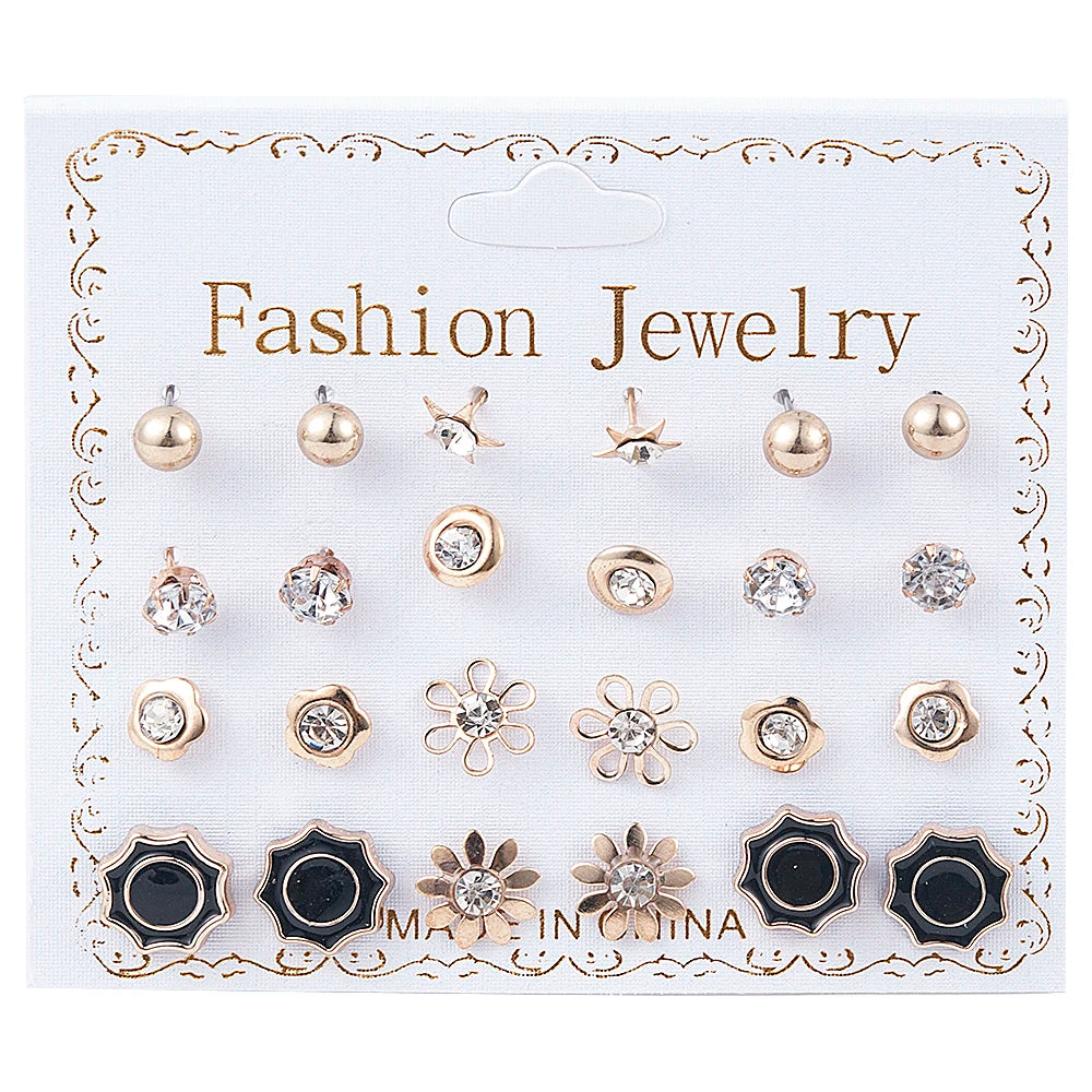 Crystal Simulated Pearl Earrings Set Women Jewelry Accessories Piercing Ball Stud Earring Kit Bijouteria Brincos