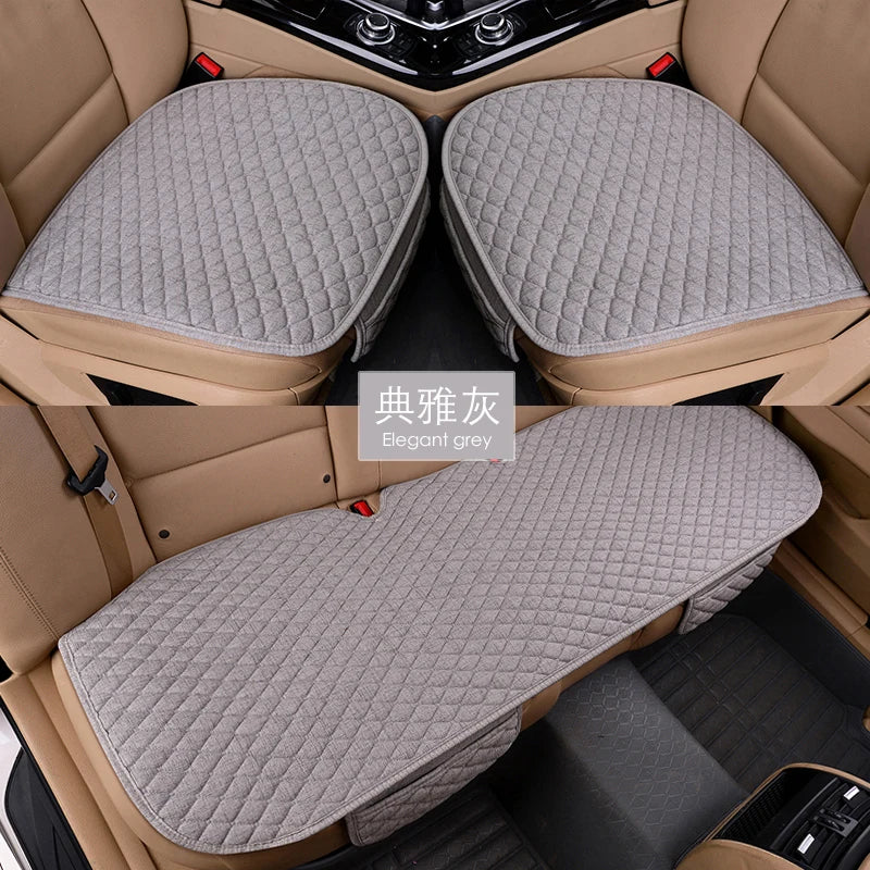 Flax Car Seat Covers Front Rear Full Set Choose Car Seat Cushion Linen Fabric Seat Pad Protector Car Accessories Anti-Slip