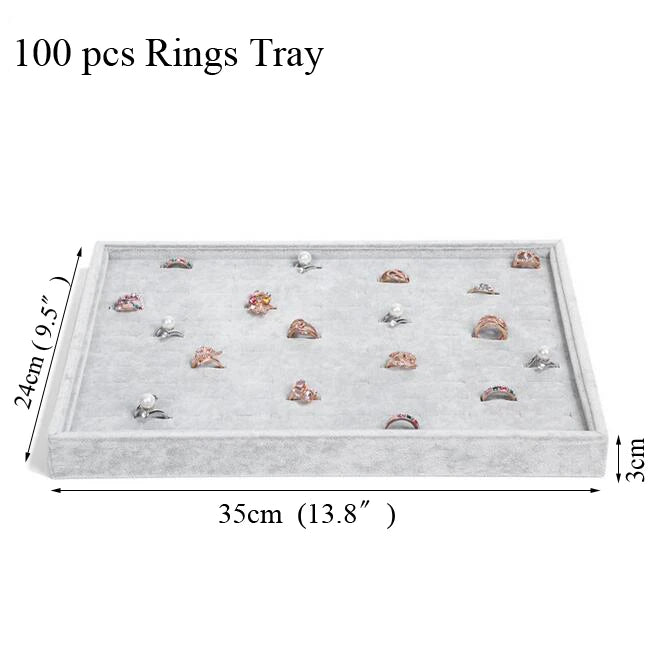 Ice Grey Velvet Jewelry Tray Jewelllery Storage Box Watch Holder Necklace Ring Earrings Pendant Display Organizer Series