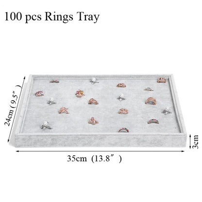 Ice Grey Velvet Jewelry Tray Jewelllery Storage Box Watch Holder Necklace Ring Earrings Pendant Display Organizer Series
