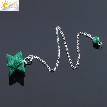 CSJA Natural Gem Stones Merkabah Pendulums for Dowsing Divination Wicca Chakra Reiki Pink Crystal Lapis Lazuli Onyx Pendant F055