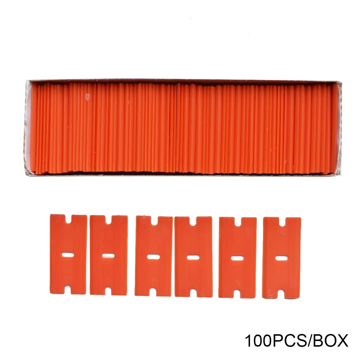 CNGZSY 100PCS Carbon Steel Razor 1.5" Single Edged Plastic Blade Tip for Automotive Glue Scraper Ceramic Oven Glass Clean Shovel