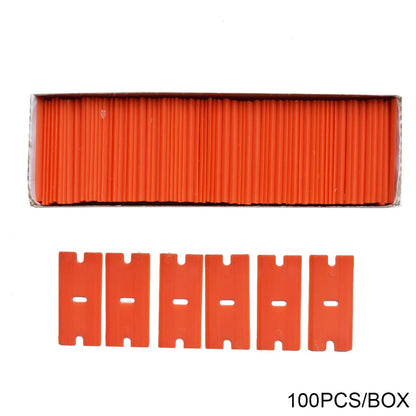 CNGZSY 100PCS Carbon Steel Razor 1.5" Single Edged Plastic Blade Tip for Automotive Glue Scraper Ceramic Oven Glass Clean Shovel