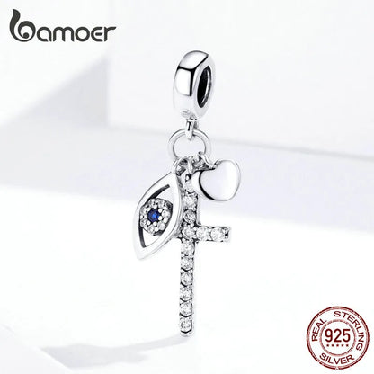Bamoer Multiple Guardian Eye Pendant Charm for Bracelet 925 Sterling Silver Corss Charm Silver 925 Original Jewelry SCC1327