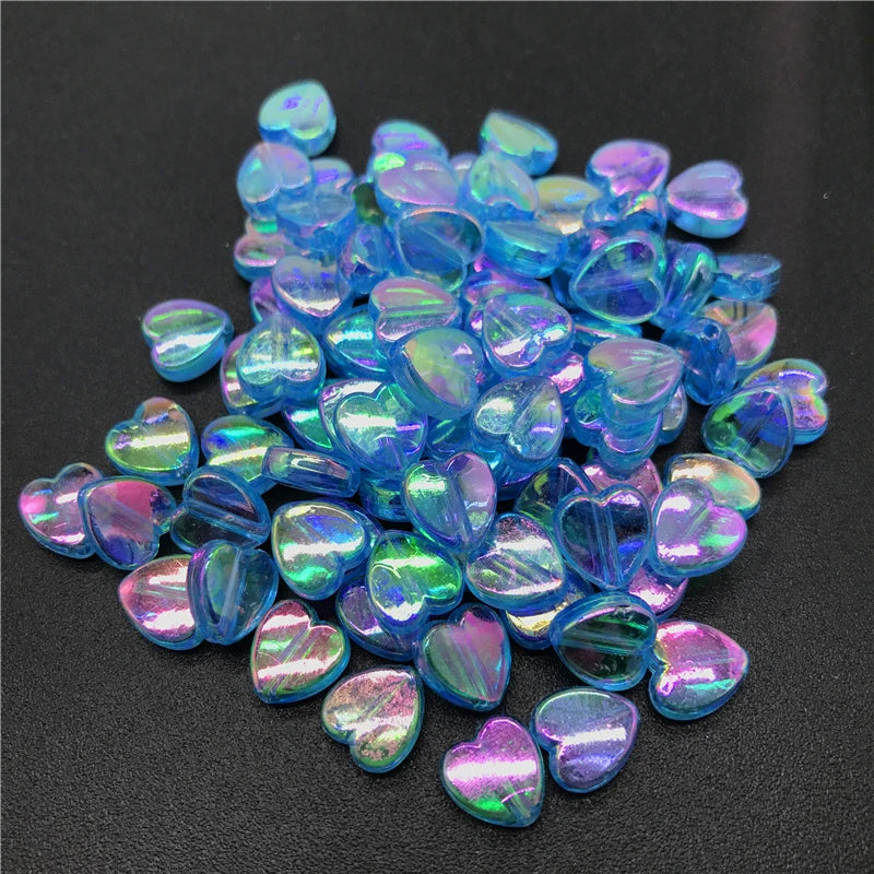 100pcs 8mm Acrylic Spacer Beads Heart-Shaped Charm Transparent Rainbow Color Beads for Jewelry Making DIY Jewelry Accessories