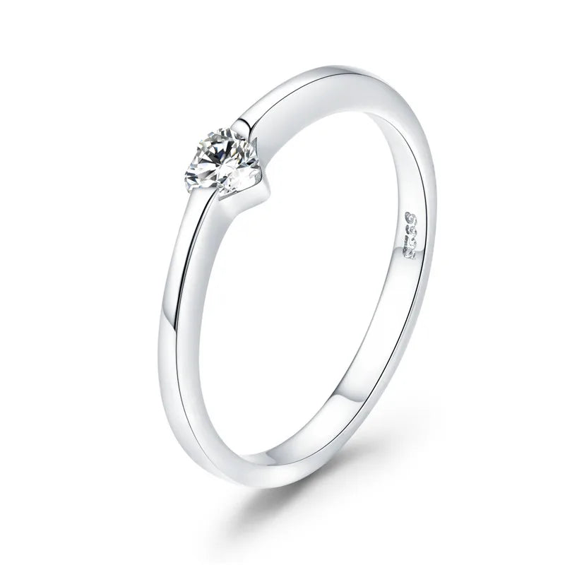 Bamoer 925 Sterling Silver Luminous Finger Ring Simple Heart Wedding Rings for Women Wedding Engagement Jewelry SCR450