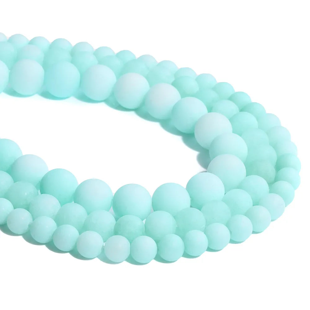 6 8 10 12 Mm Frosted Blue River Amazonite Matte Beads Natural Stones Round Loose Beads for Jewelry Making Bracelet Necklace Diy