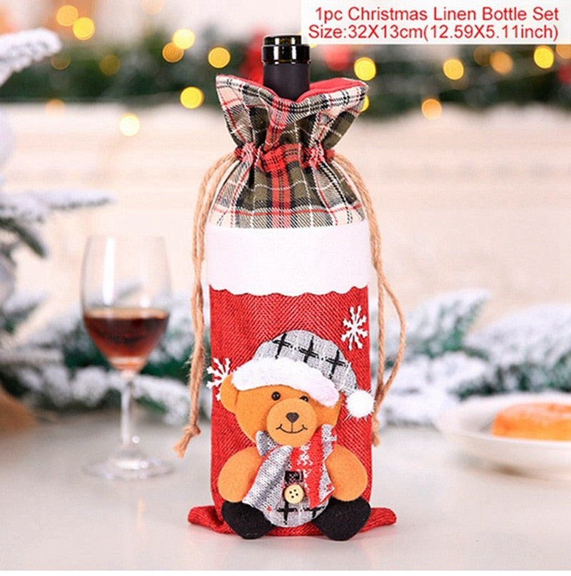 Christmas Wine Bottle Cover Merry Christmas Decor for Home 2023 Navidad Noel Christmas Ornaments Xmas Happy New Year 2024