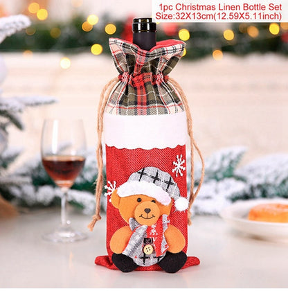 Christmas Wine Bottle Cover Merry Christmas Decor for Home 2023 Navidad Noel Christmas Ornaments Xmas Happy New Year 2024