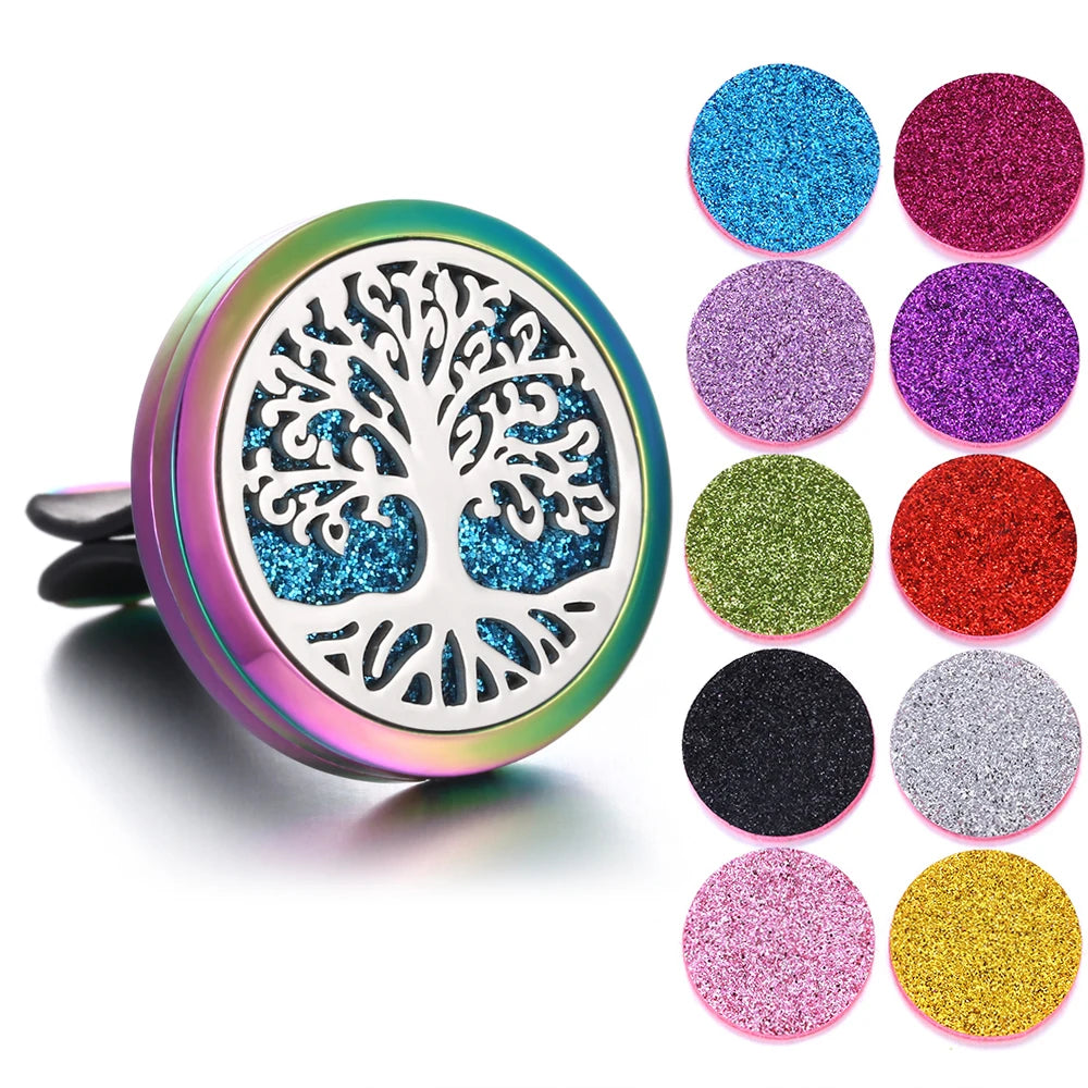 New Aromatherapy Jewelry Car Perfume Air Freshener Car Clip Tree of Life Aroma Essential Oil Diffuser Necklace Locket Pendants