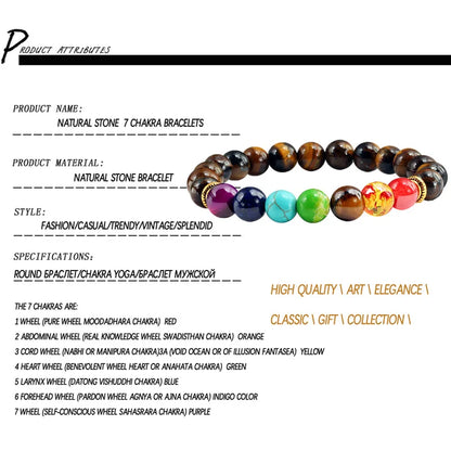 Natural Stone Tiger Eye 7 Chakra Bracelets & Bangles Yoga Balance Beads Buddha Prayer Elastic Bracelet Men Pulseira Masculina