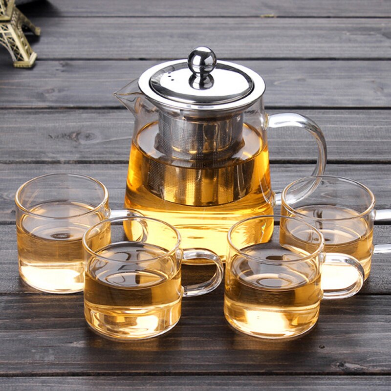 5Sizes Good Clear Borosilicate Glass Teapot With 304 Stainless Steel Infuser Strainer Heat Coffee Tea Pot Tool Kettle Set
