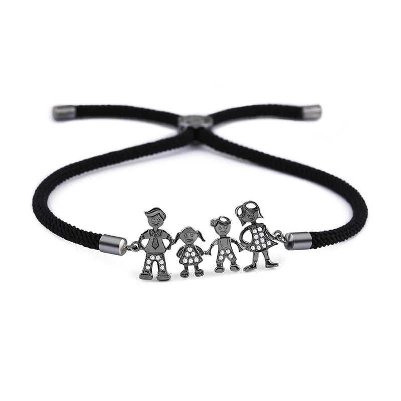 FLOLA Family Black Rope Gold Plated Bracelets Dad Mum Boy Bracelet Kid Adjustable Black String Bracelet Pulseiras Famila Brtb07
