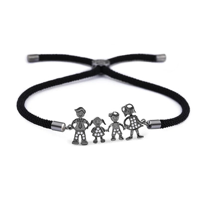 FLOLA Family Black Rope Gold Plated Bracelets Dad Mum Boy Bracelet Kid Adjustable Black String Bracelet Pulseiras Famila Brtb07