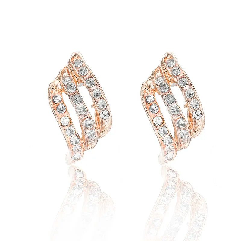 Fashion Gold Color Korean Style Simple Crystal Stud Earrings for Women Wedding Jewerly Bridal Engagement Earrings Female