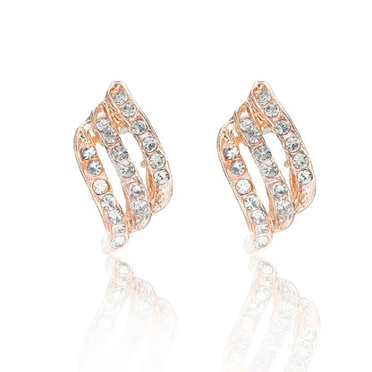 Fashion Gold Color Korean Style Simple Crystal Stud Earrings for Women Wedding Jewerly Bridal Engagement Earrings Female