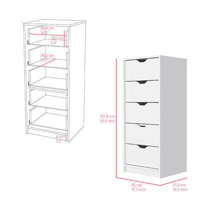 Kamran Dresser, Five Drawer Narrows -White