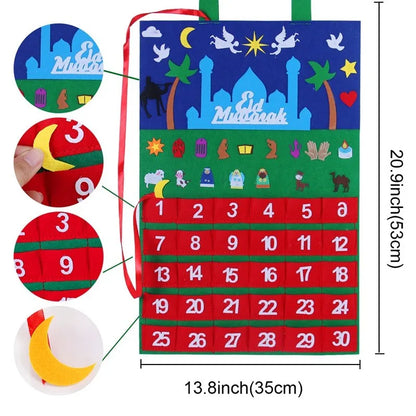 Ramadan Countdown Felt Calendar Eid Mubarak Decorations for Home Islamic Muslim Party Decor Ramadan Kareem Eid Al Adha Kid