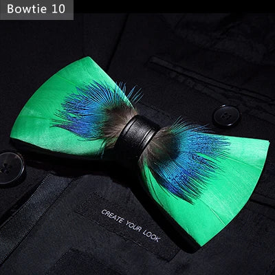 JEMYGINS Bowtie Natural Brid Feather Exquisite Hand Made Men Bow Tie Brooch Pin