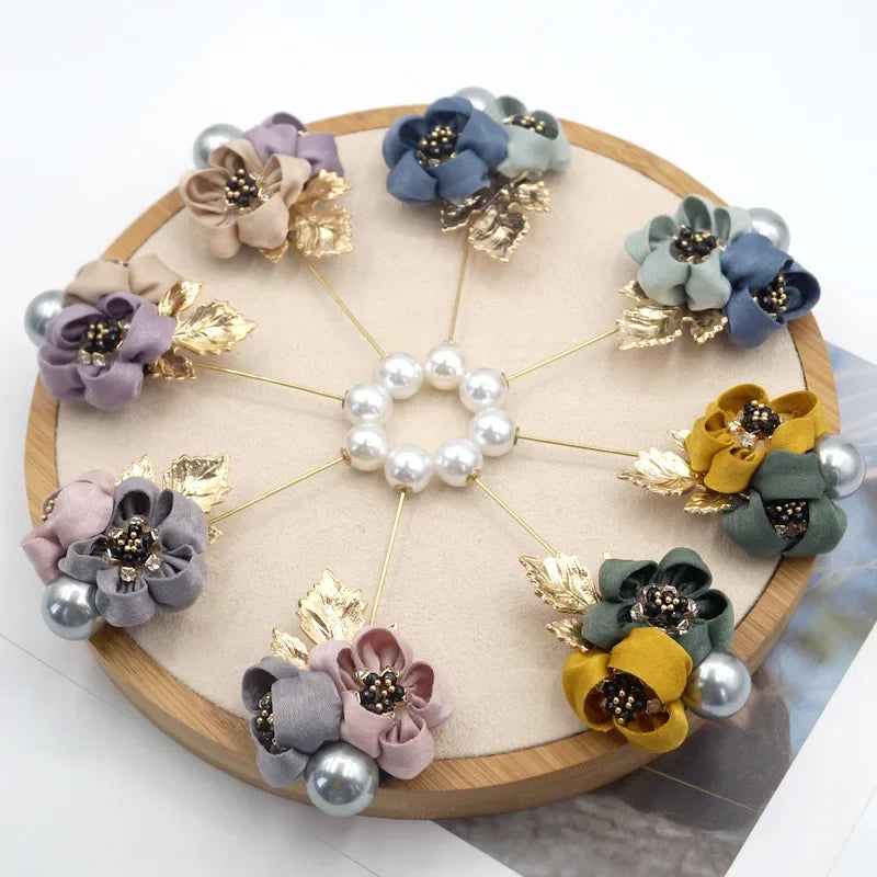 I-Remiel Ladies Cloth Art Pearl Fabric Flower Brooch Pin Cardigan Shirt Shawl Pin Professional Coat Badge Jewelry Accessories