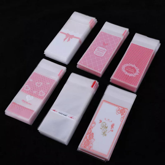 100pcs/Lot Size 5*10+3cm Plastic Cookie Packaging Cupcake Wrapper Bags Opp Self Adhesive Bag for DIY Candy Lipstick Packag