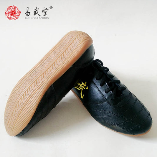 Yiwutang Chinese Kung Fu Shoes Black Tai Chi and Taiji Shoes Leather Wu Shu