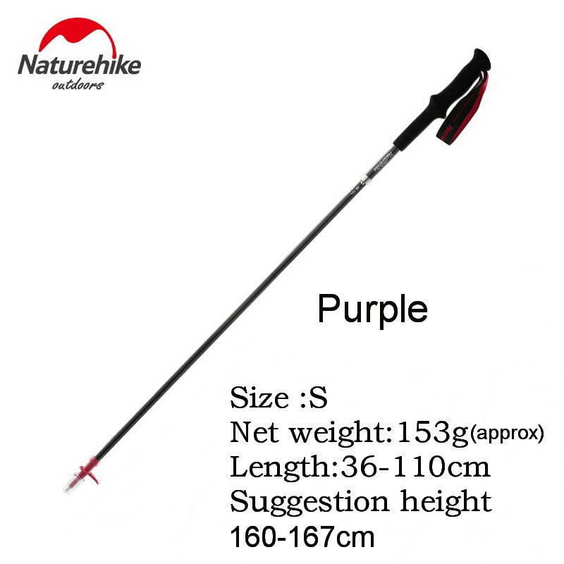 Naturehike Carbon Fiber 4 Section Ultralight Trekking Poles Tungsten Steel Walking Stick Trail Running Hiking Alpenstock