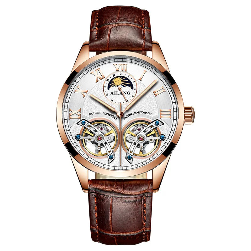 AILANG Original Design Men's Double Flywheel Automatic Mechanical Watch Fashion Leisure Business Luxury Clock