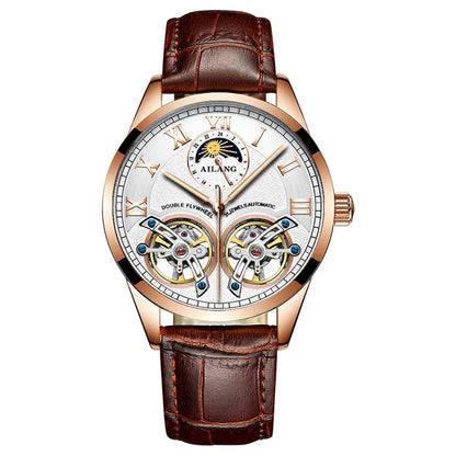AILANG Original Design Men's Double Flywheel Automatic Mechanical Watch Fashion Leisure Business Luxury Clock