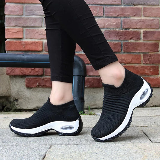 Womens Flats Slip on Shoes for Women Sock Sneakers Platform 2021 Comfortable Soft Ladies Spring Buty Damskie Sepatu Wanita Black