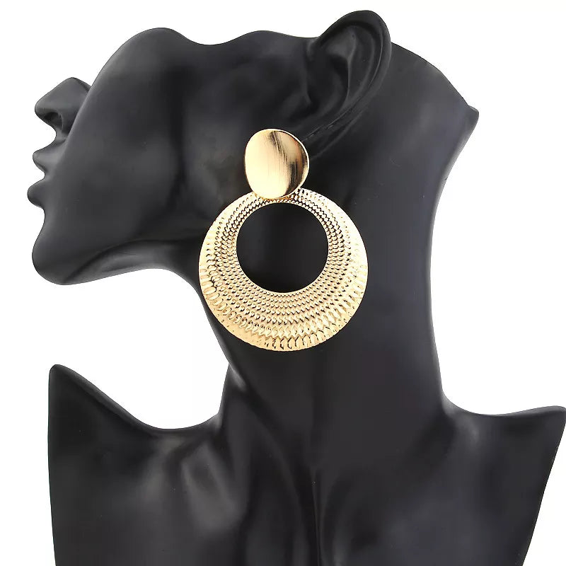 Simple Fashion Gold Color Silver Plated Geometric Big Round Clip Earrings for Women Fashion Big Hollow Ear Clip Jewelry