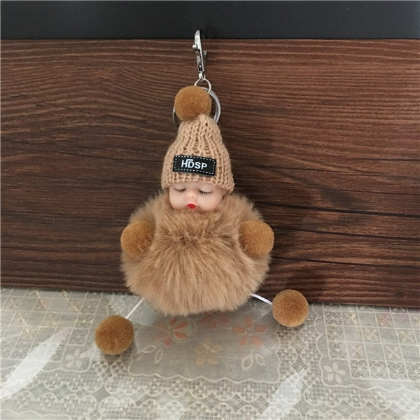 1PCS Cute Cartoon Doll Keychain Fur Ball Plush KeyChain Keyring Women Handbag Car Key Holder Bag Pendant Toys for Kids