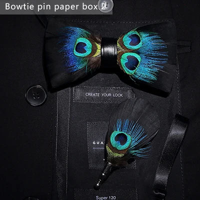 JEMYGINS Bowtie Natural Brid Feather Exquisite Hand Made Men Bow Tie Brooch Pin