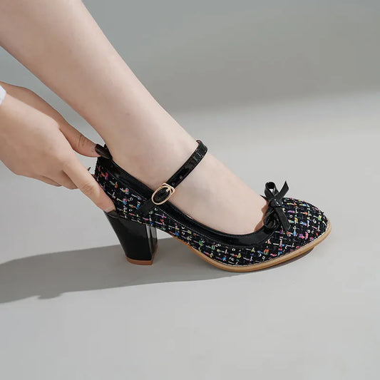 YMECHIC Spring Fashion 2022 Women Heels Glitter Bling Bowtie Lolita Mary Jane High Heel Shoes Pink Black Cute Womens Shoes Pumps