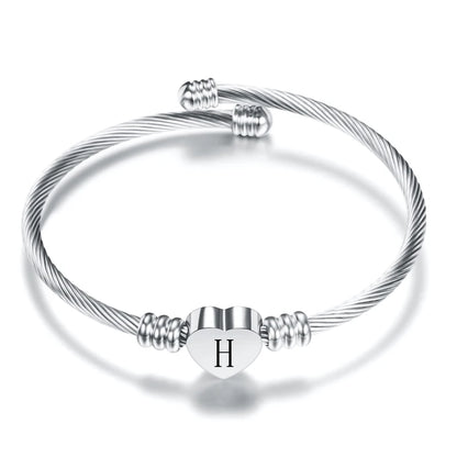 Heart Charm Bangle With Initial Alphabet Letter Engrave High Quality Women Jewelry Cuff Bangles Party