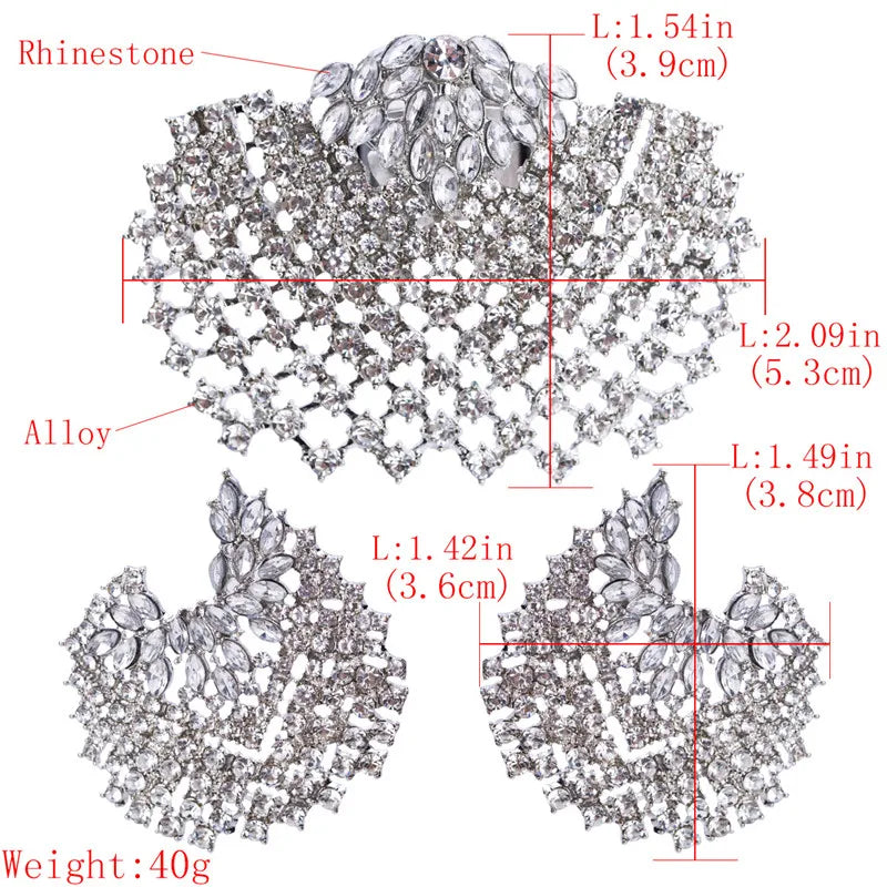 Ahmed Fashion Bohemian Full Rhinestone Gold Silver Shell Stud Earring Ring for Women New Trend Statement Wedding Jewelry
