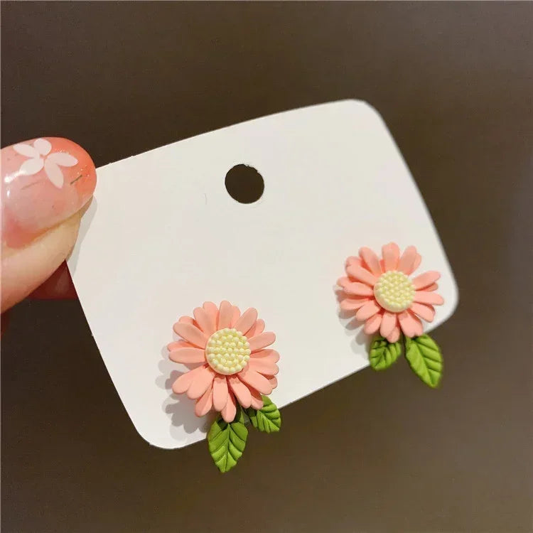 Korean Jewelry Fresh Cute Hook Drop Oil Flower Stud Earrings Crystal Earring for Women