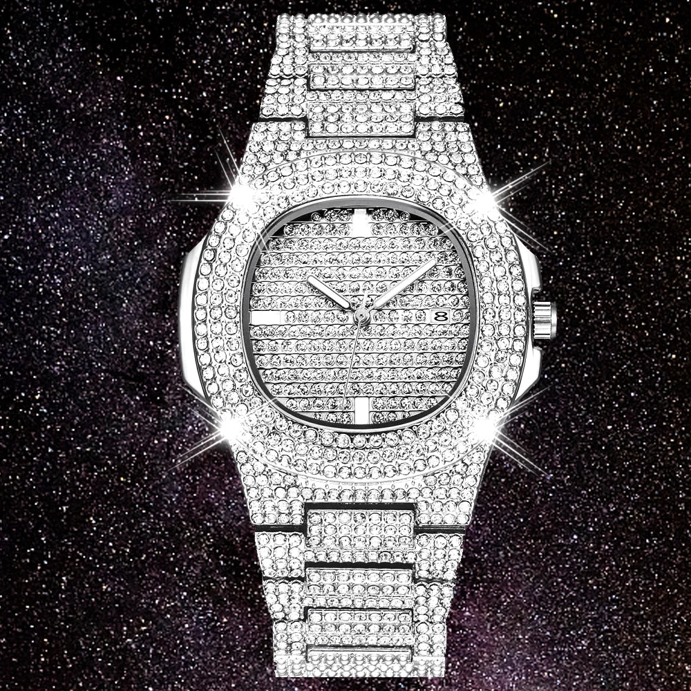 New 2021 ICE Out Role Hip Hop Watch Diamond Watch Men Silver Steel Mens Quartz Watches Waterproof Relogio Masculino