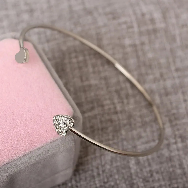 Women Silver Color Rose Gold Bracelet for Female Pulseras Crystal Heart Charm Bracelet Women Bridal Wedding Fine Jewelry