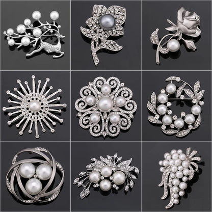 Factory Directly Crystal Diamante and Imitation Pearls Flower Jewelry Brooch Pins DIY Wedding Bouquets Брошь Декор