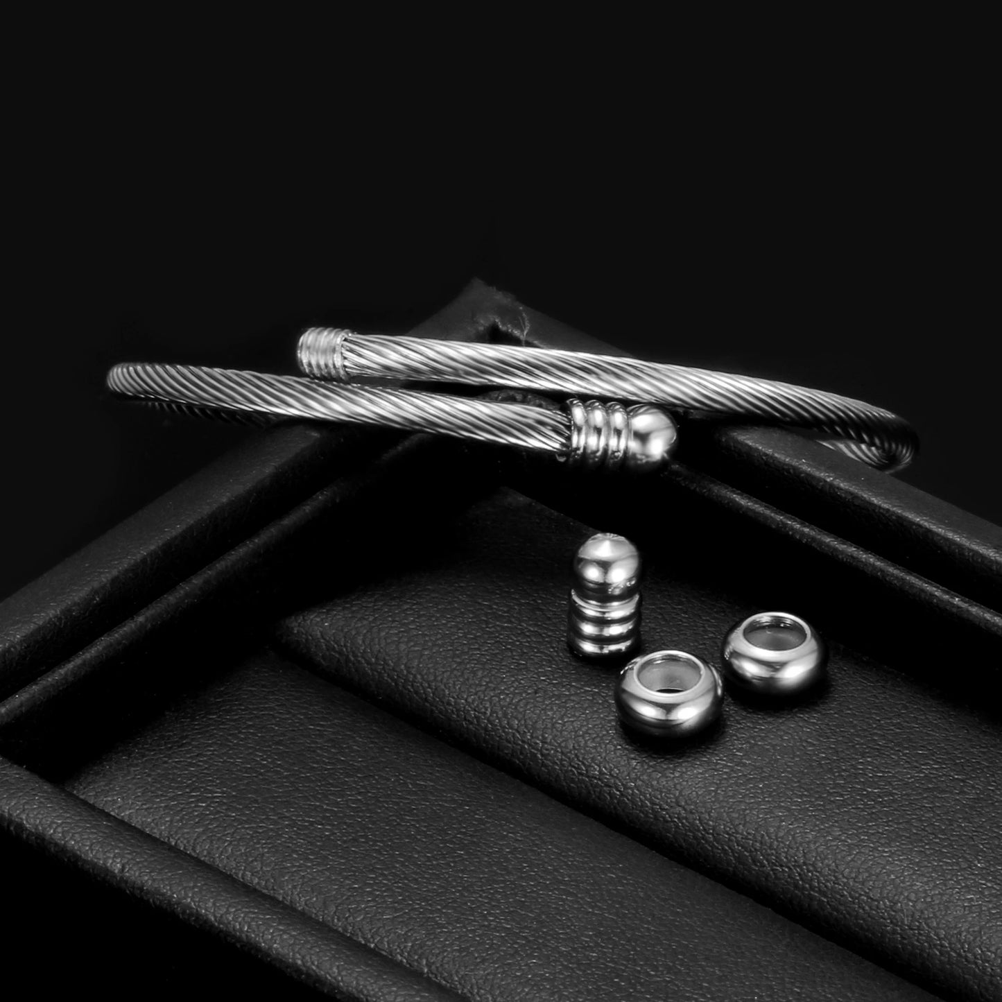 Unisex Elastic Cable Wire Bangle Stainless Steel Bracelet Screw With Removable End Plug Twisted Cuff Charm Beads Fit DIY Jewelry