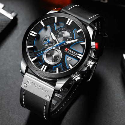 CURREN Watch Chronograph Sport Mens Watches Quartz Clock Leather Male Wristwatch Relogio Masculino for Men