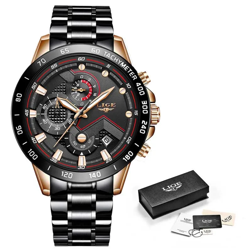 2022 LIGE New Blue Fashion Business Clock Mens Watches Top Brand Luxury All Steel Waterproof Quartz Gold Watch Relogio Masculino