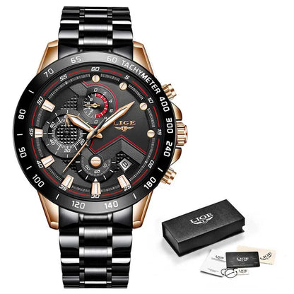 2022 LIGE New Blue Fashion Business Clock Mens Watches Top Brand Luxury All Steel Waterproof Quartz Gold Watch Relogio Masculino
