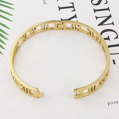 Delicate Hollow Roman Numeral Bracelets & Bangles Titanium Steel Bangle Fine Jewelry for Women Vacuum Plating Bangle