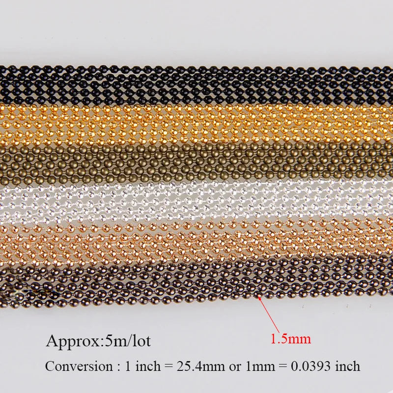 5m/Lot 1.5mm Metal Ball Bead Chains 7Colors Ketting Kettingen Bulk  Bulk Iron Chains for DIY  Jewelry Accessories