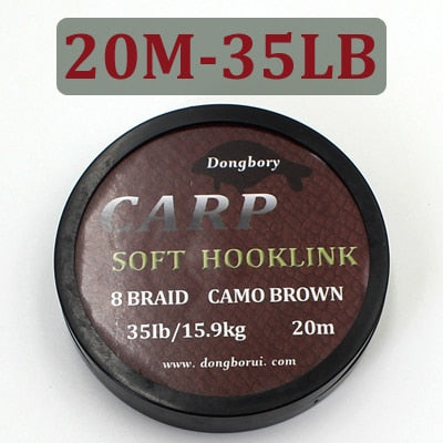 20M Carp Fishing Line 8 Strands Braided Carp Hooklink Camo Brown Soft Hook Link Line 15/25/35lb Carp Rig Wire for Fishing Tackle