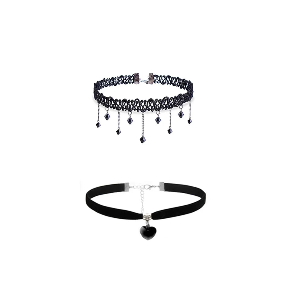 Mixed Hollow Black Leather Velvet Choker Necklace Layer Chockers Vintage Gothic Jewelry Goth Necklace for Women Collier Femme