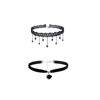 Mixed Hollow Black Leather Velvet Choker Necklace Layer Chockers Vintage Gothic Jewelry Goth Necklace for Women Collier Femme